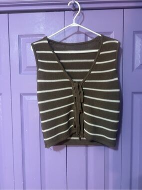 Brown Striped Tie-Front Knit Crop Top